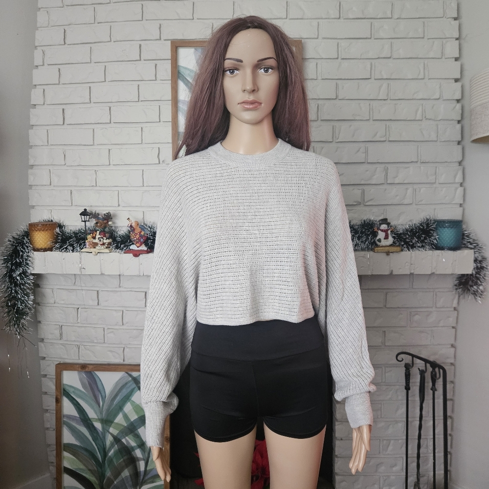 Aritzia WILFRED FREE Wool Linen Crop Sweater  Beige Gray